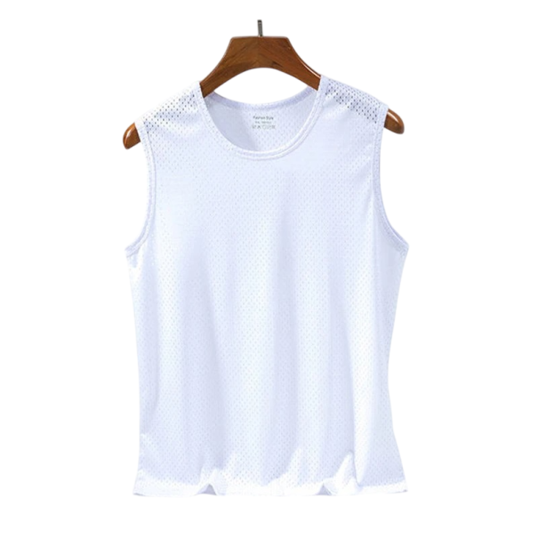 Pánske športové tielko Jednofarebné prevedenie Výstrih do O Priedyšný polyester Ľahký funkčný materiál Na fitness a beh biela S
