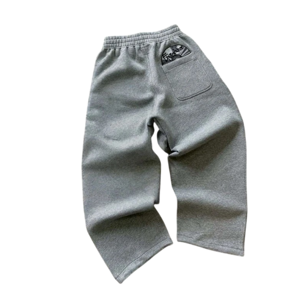 Pánské tepláky jednobarevné s kapsami a potiskem cédéčka, polyester, spandex, pohodlný střih na tkaničku, moderní design šedá XS