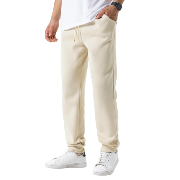 Pánské tepláky jednobarevné s kapsami na tkaničku, polyester, pohodlný střih pro sport a volný čas béžova XS