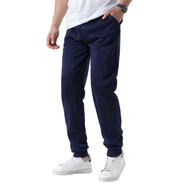 Pánské tepláky jednobarevné s kapsami na tkaničku, polyester, pohodlný střih pro sport a volný čas tmavě modrá XS