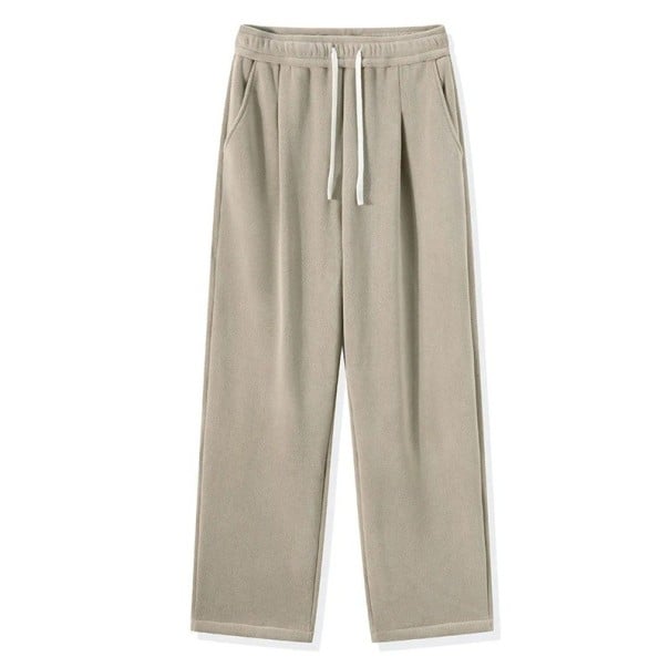 Pánské tepláky jednobarevné s kožichem zevnitř, s kapsami, na tkaničku, polyester, spandex, pohodlný střih na zimu béžova L