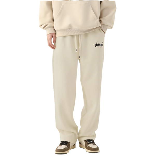 Pánské tepláky jednobarevné s potiskem na boku na tkaničku s kapsami polyester Pohodlné pro volný čas a sportovní aktivity béžova S