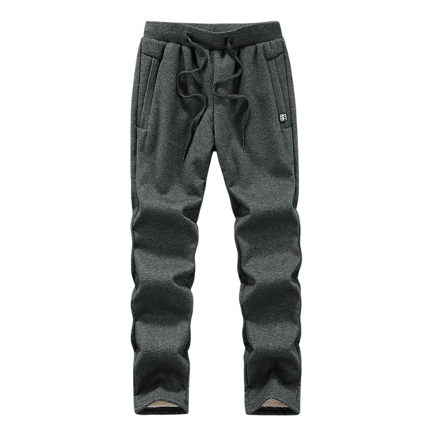 Pánské tepláky s kožichem zevnitř, jednobarevné, s kapsami, na tkaničku, bavlna, spandex, pohodlný střih, ideální na zimu tmavě šedá XS