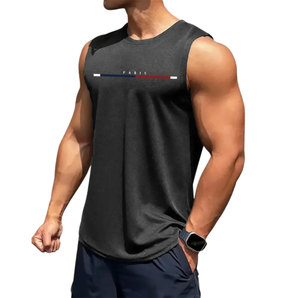 Pánske tielko jednobarevné s kulatým výstrihom O Nápis Paris Polyester Ľahký letný top na šport voľný čas mesto sivá L