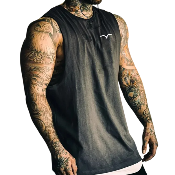 Pánske tielko jednobarevné s kulatým výstrihom O Potisk letícího vtáka Polyester Ľahký letný top na šport voľný čas sivá L