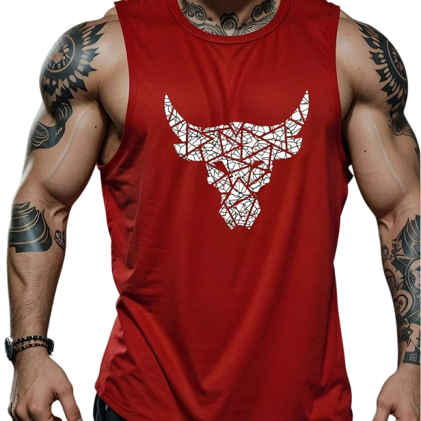 Pánské tílko jednobarevné s kulatým výstřihem O Potisk býka Polyester Lehký sportovní top na léto pro volný čas fitness červená M
