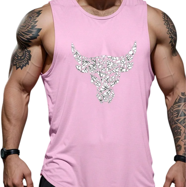 Pánské tílko jednobarevné s kulatým výstřihem O Potisk býka Polyester Lehký sportovní top na léto pro volný čas fitness růžová S