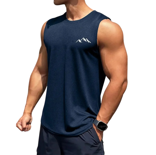 Pánské tílko jednobarevné s kulatým výstřihem O Potisk hory Polyester Lehký letní top na sport volný čas příroda tmavě modrá L