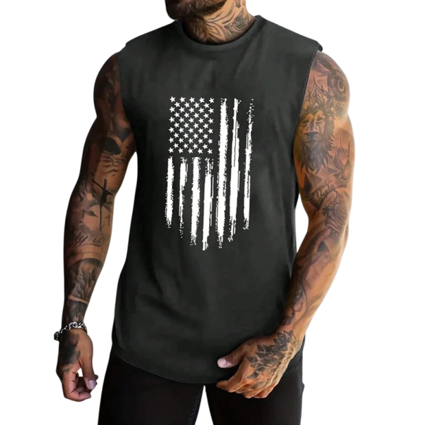 Pánské tílko s kulatým výstřihem O Potisk americké vlajky Polyester Lehký letní top na sport volný čas město šedá XL