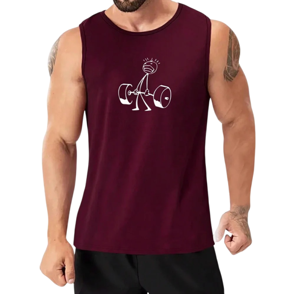 Pánské tílko s kulatým výstřihem O Potisk postavičky zvedající činku Polyester Lehký sportovní top na fitness vínová XS