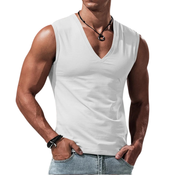 Pánské tílko s výstřihem do V Jednobarevné Polyester Spandex Lehký pružný top na sport fitness volný čas léto bílá XS