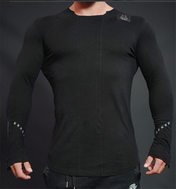 Pánske tričko s dlhým rukávom T2229 čierna XS