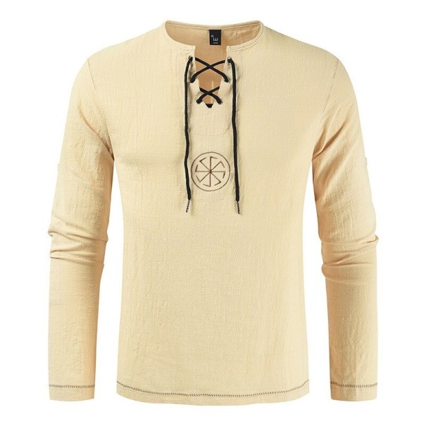 Pánské tričko se šněrováním F799 béžova XS