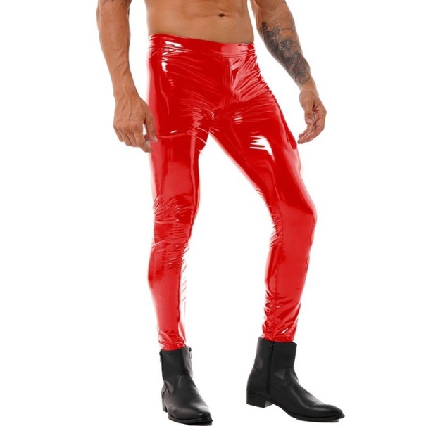 Pánské úzké lesklé kalhoty lakovaná kůže Slim fit Kalhoty se zipem v rozkroku Módní kalhoty Stylové pánské oblečení Elegantní vzhled červená XS