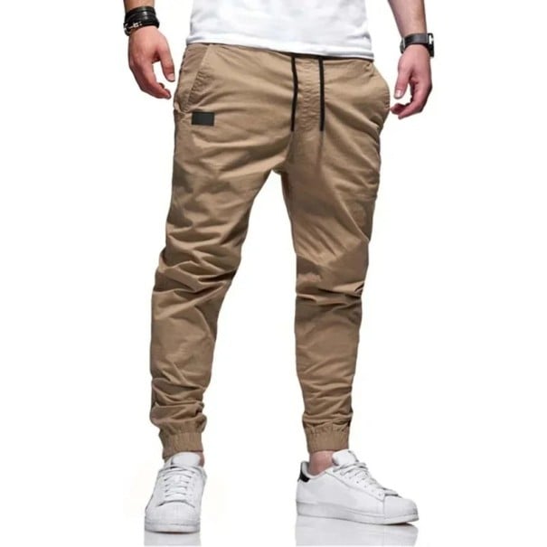 Pánské volné rovné cargo kalhoty Jednobarevné ležérní sportovní kalhoty Pohodlné kapsáče pro každodenní nošení Stylové volnočasové oblečení khaki XS