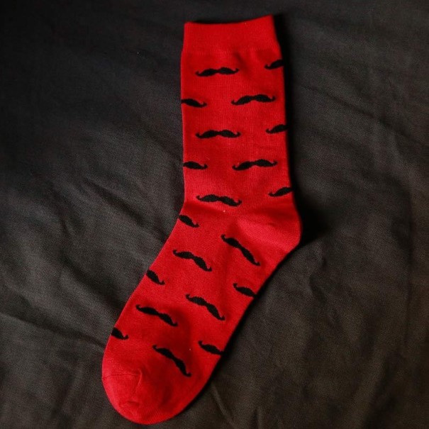 Pánske vtipné ponožky s fúzy červená