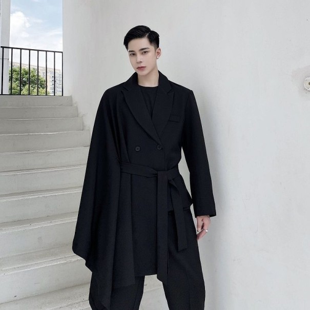 Pánsky asymetrický kabát čierna M