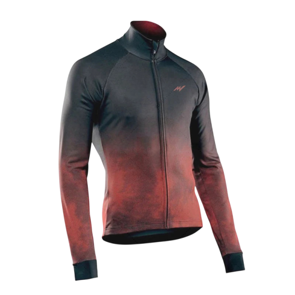 Pánský cyklistický dres s dlouhým rukávem na kolo a sport do chladnějšího počasí černo-červená XXS