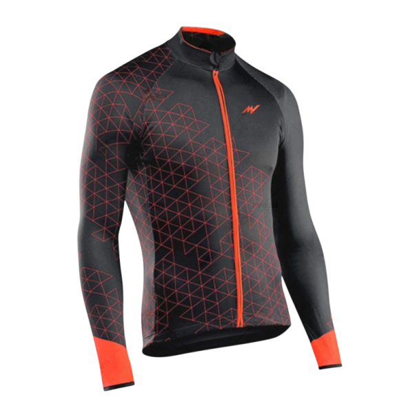 Pánský cyklistický dres s dlouhým rukávem s geometrickým vzorem na kolo a sport do chladnějšího počasí černá XXS