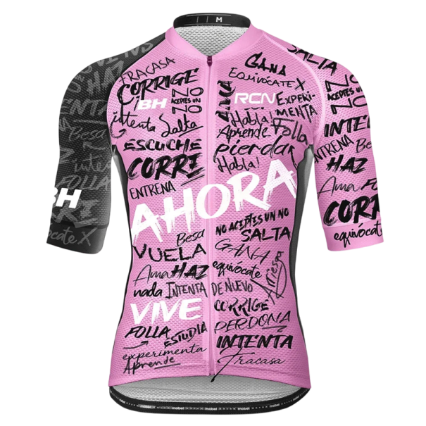 Pánský cyklistický dres s krátkým rukávem na zip, s motivem nápisů, pro cyklistiku, sport a volnočasové aktivity růžová XS