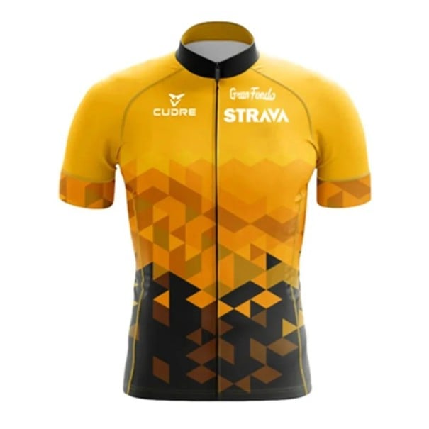 Pánský cyklistický dres Strava s krátkým rukávem na zip, prodyšný, pro cyklistiku, sport a volnočasové aktivity žlutá L