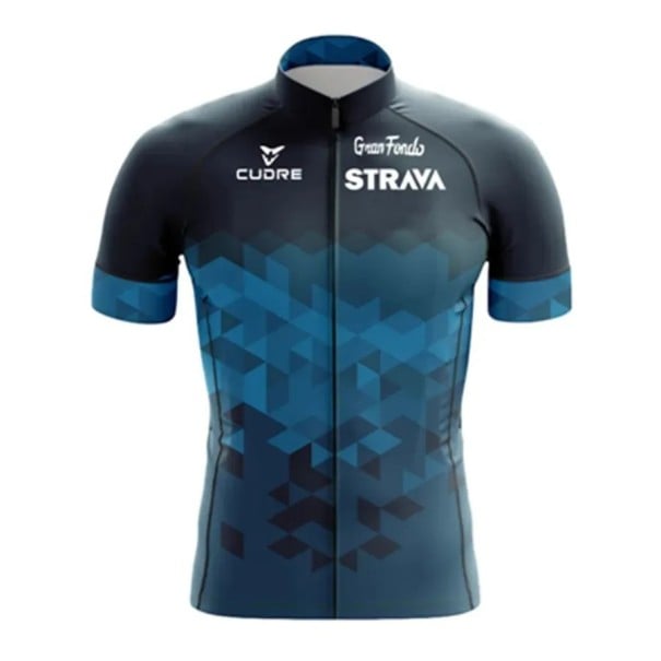 Pánsky cyklistický dres Strava s krátkym rukávom na zips, priedušný, na cyklistiku, šport a voľnočasové aktivity modrá XL