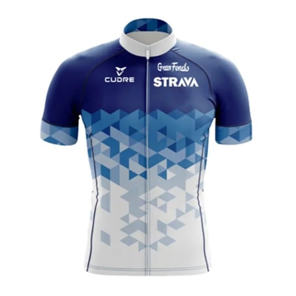 Pánsky cyklistický dres Strava s krátkym rukávom na zips, priedušný, na cyklistiku, šport a voľnočasové aktivity modro-biela XL