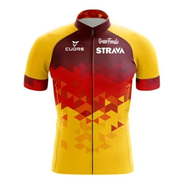 Pánsky cyklistický dres Strava s krátkym rukávom na zips, priedušný, na cyklistiku, šport a voľnočasové aktivity žlto-červená XL