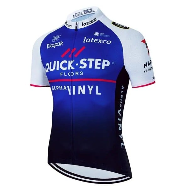 Pánský cyklistický letní dres s krátkým rukávem na zip se 3 zadními kapsami pro cyklistiku, sport a venkovní aktivity modro-bílá XS