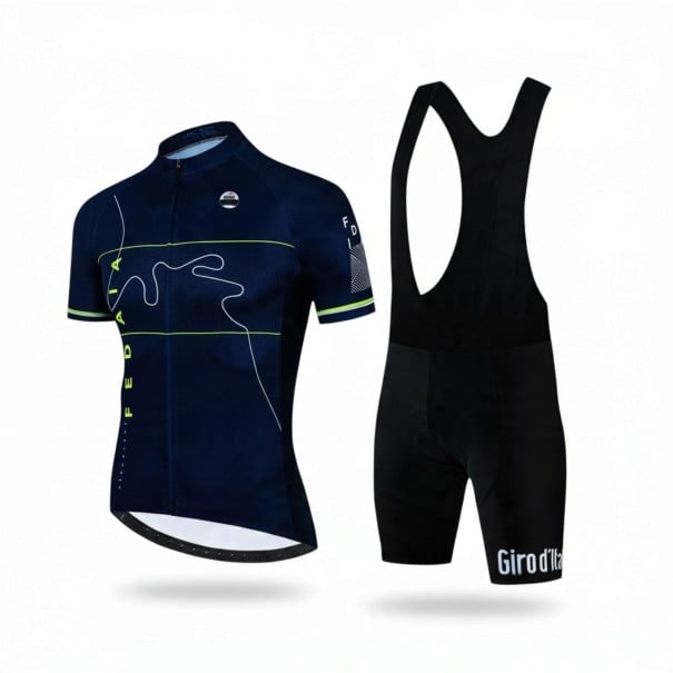 Pánský cyklistický set Dres s krátkým rukávem a kraťasy s laclem a vložkou 90 % polyester a 10 % Lycra Tmavě modrý a černý XS