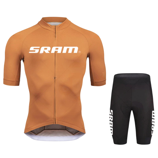 Pánský cyklistický set dres s krátkým rukávem a kraťasy sportovní cyklo souprava na kolo sport a trénink oranžová XL