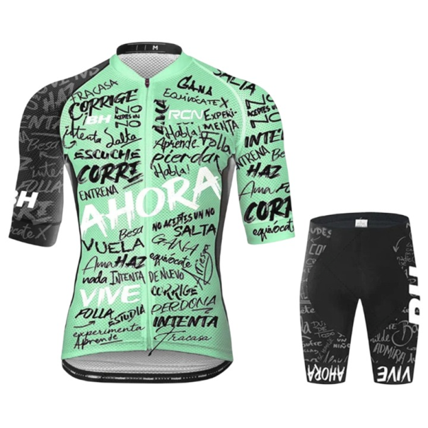 Pánský cyklistický set – dres s krátkým rukávem na zip a kraťasy, s motivem nápisů, pro cyklistiku, sport a volnočasové aktivity tyrkysová XS