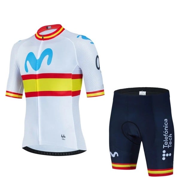 Pánsky cyklistický set – dres s krátkym rukávom na zips a kraťasy, priedušný a rýchloschnúci, pre cyklistiku, šport a aktivity biela XL