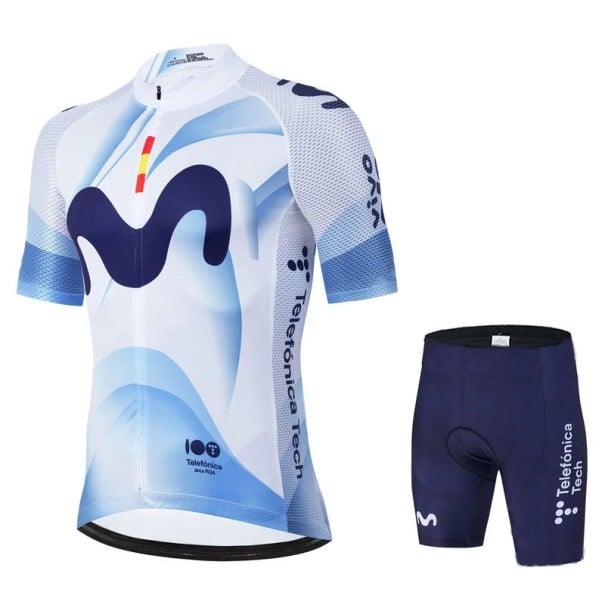 Pánsky cyklistický set – dres s krátkym rukávom na zips a kraťasy, priedušný a rýchloschnúci, pre cyklistiku, šport a aktivity bielo-modrá XL