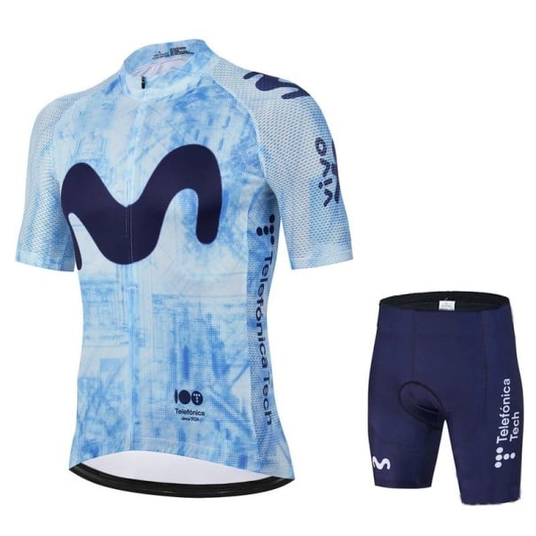 Pánsky cyklistický set – dres s krátkym rukávom na zips a kraťasy, priedušný a rýchloschnúci, pre cyklistiku, šport a aktivity svetlo modrá XL