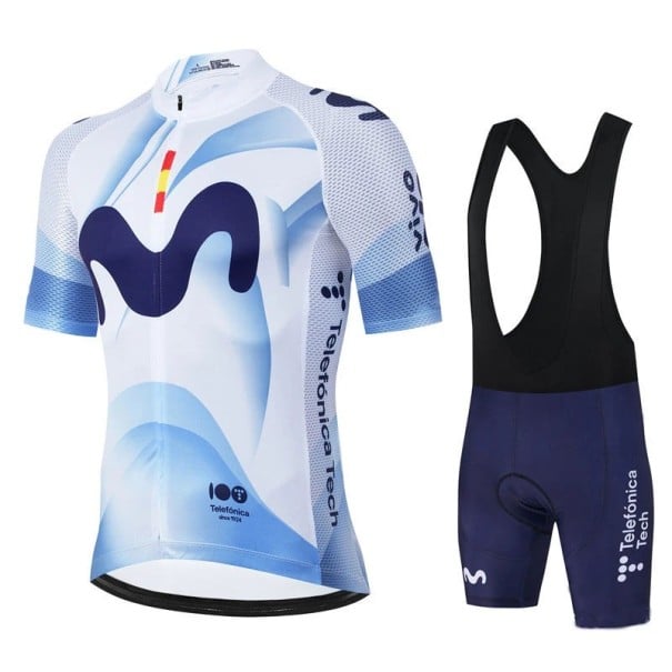 Pánsky cyklistický set – dres s krátkym rukávom na zips a kraťasy s laclom, priedušný a rýchloschnúci, pre cyklistiku a šport bielo-modrá XL