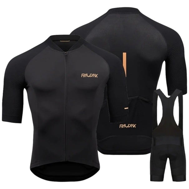 Pánsky cyklistický set RAUDAX dres a laclové kraťasy Krátky rukáv Zip Zadné kapsy Priedušný materiál Lycra spandex a polyester Na bicykel čierna XL