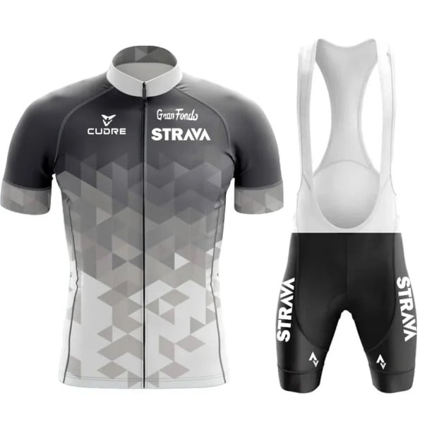 Pánsky cyklistický set Strava – dres s krátkym rukávom na zips a kraťasy s laclom, priedušný, pre cyklistiku, šport a aktivity sivá XL
