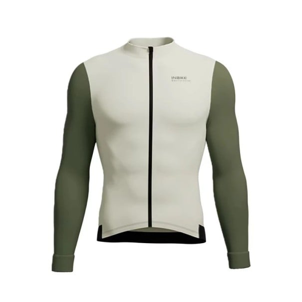 Pánský cyklistický sportovní dres s dlouhým rukávem na zip do chladnějšího počasí pro cyklistiku, sport a venkovní aktivity béžova XL
