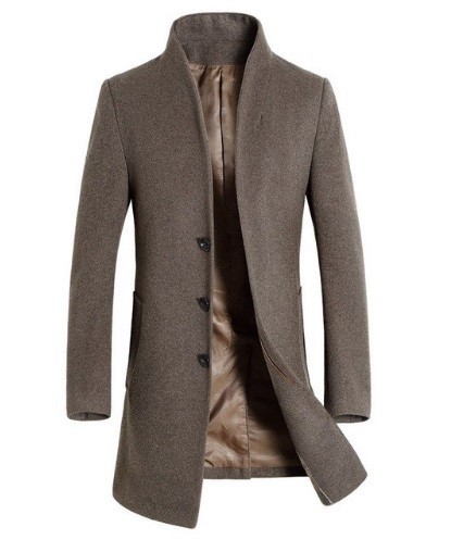 Pánsky dlhý elegantný kabát J977 hnedá XS