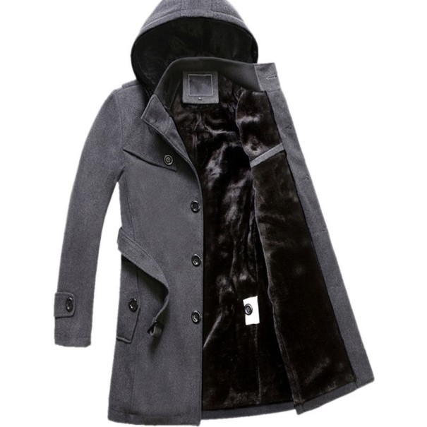 Pánský dlouhý kabát s kožíškem J1550 šedá XL