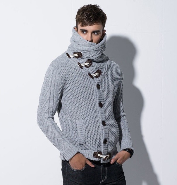 Pánský jarní/podzimní pletený kabát J2216 šedá XL