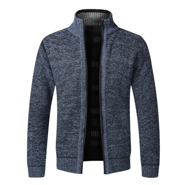 Pánský kardigan na zip s rolákem Jednobarevný elegantní svetr pro muže Podzimní zimní pletený kabátek Polyester Různé barvy tmavě modrá L