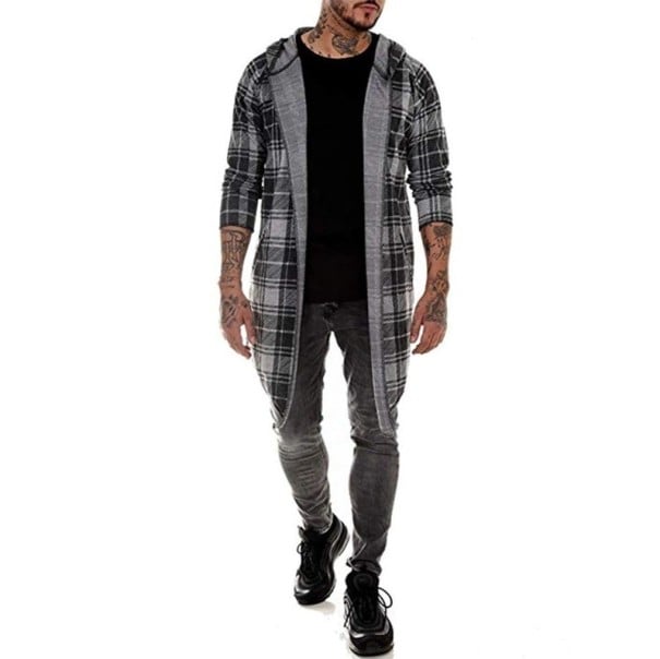 Pánský kostkovaný cardigan F1099 světle šedá XL