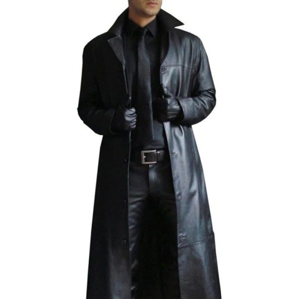 Pánský kožený kabát F1318 černá XXL