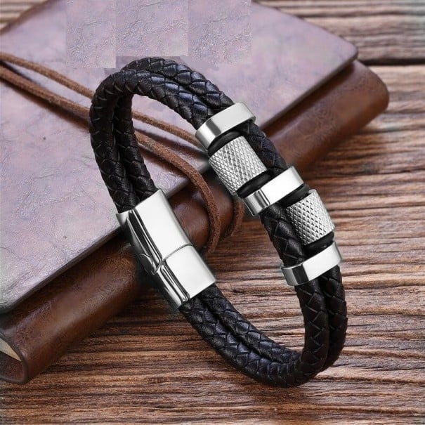 Pánský kožený náramek H269 stříbrná 19 cm