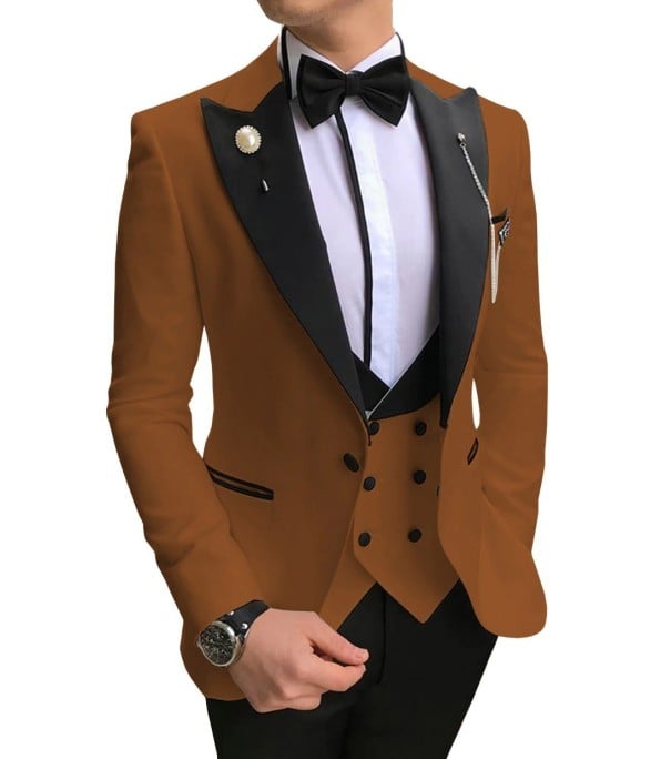 Pánský oblek F372 hnědá XL