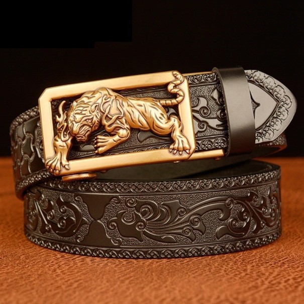 Pánský pásek s tygrem L389 černá 125 cm