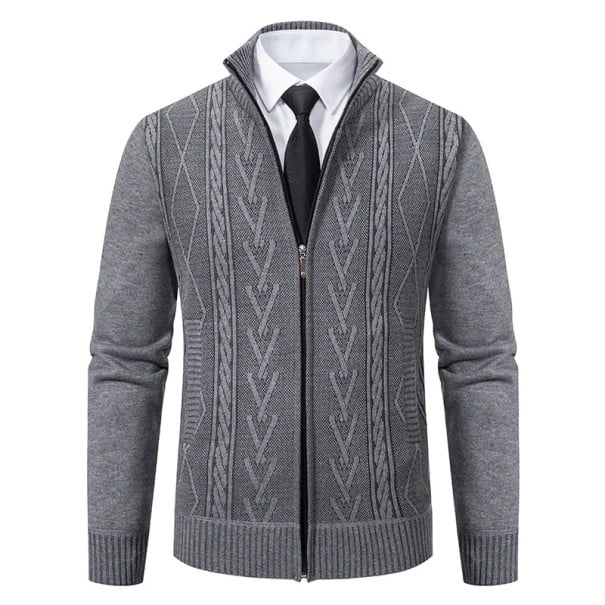 Pánský pletený svetrový kardigan na zip s rolákem Jednobarevný elegantní svetr s jednoduchým vzorem Polyester Podzim Zima Různé barvy světle šedá XL