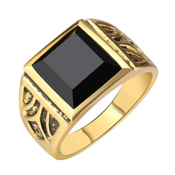 Pánský pozlacený prsten s černým kamenem 8